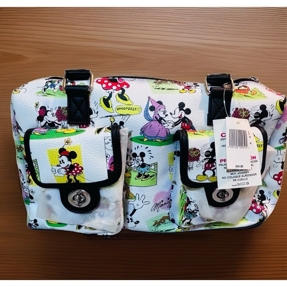 Disney Mickey Minnie Mouse Handbag Purse Bag New With Tag Double Handle Pockets